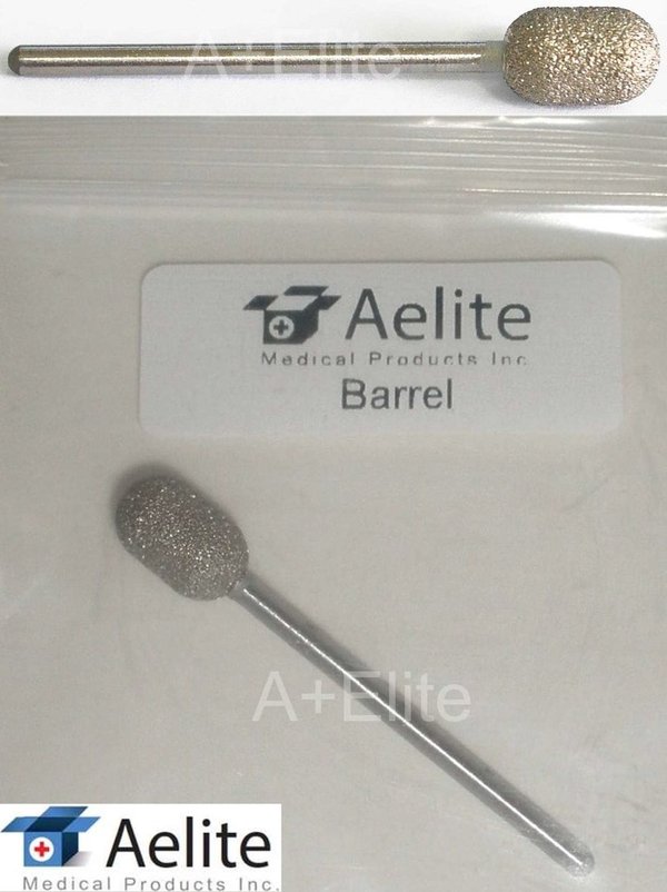 A+Elite BARREL Diamond Nail Bur Drill Bit Podiatry Chiropody Pedicure Stainless Steel 3/32"