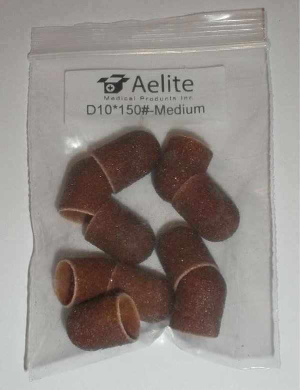 A+Elite Nail Abrasive Sanding Caps For Manicure Pedicure SMALL D10mm*15mm 150# Medium Brown 10/PK