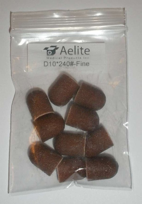 A+Elite Nail Abrasive Sanding Caps For Manicure Pedicure SMALL D10mm*15mm 240# Fine Brown 10/PK