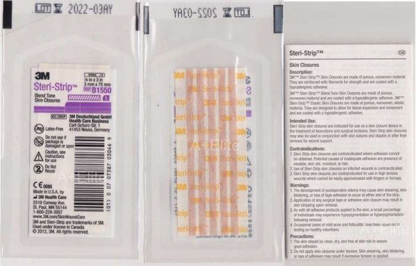3M STERI-STRIP B1550 1/8"x3" Blend Tone Tan Skin Closures Adhesive Face Bandages 5/PACK