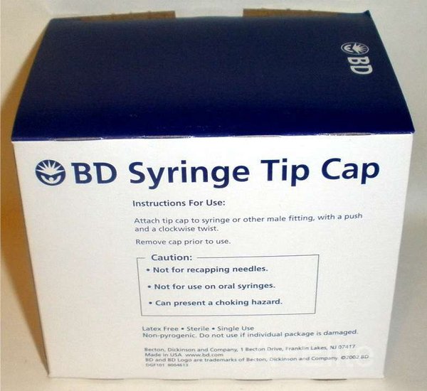 BD Luer-Lok Female Luer Lock Syringe Tip Caps Sterile Blue Polypropylene 200/BX 305819