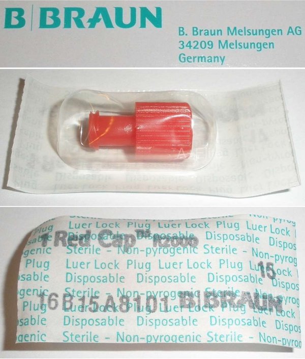 B.BRAUN Red Cap Luer Lock Plug Dual Male Female Syringe Cap IV Connector Sterile R2000B 10/PK