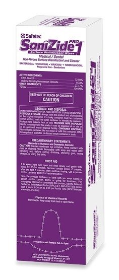 Safetec SaniZide Pro 1 Germicidal Surface Disinfectant COVID-19 Wipes 7.5"x8" 50/BX 35926