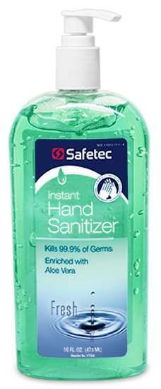 Safetec FRESH Instant Hand Sanitizer Waterless With Aloe 16oz 473mL 17354 Pump Bottle 12/CASE