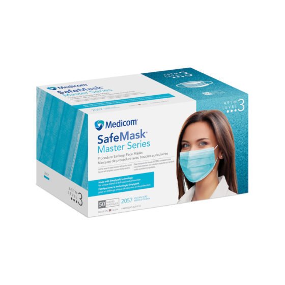 MEDICOM SafeMask Master Series Face Masks Earloop 50/BX ASTM Level 3 2057 Ocean Surf (Aquamarine)