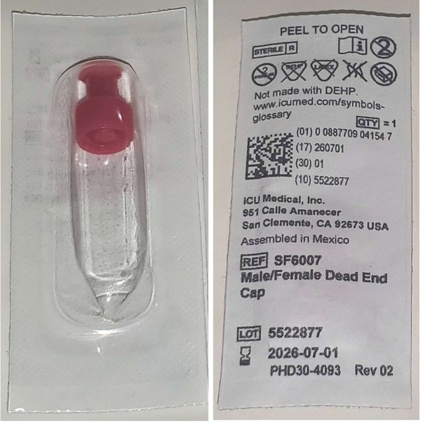 ICU Medical SF6007 Red Cap Luer Lock Plug Dual Male Female Syringe Cap IV Connector Sterile 4/PK