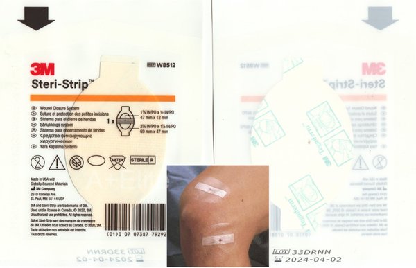 3M STERI-STRIP Wound Skin Closure System Clear First Aid Window Dressing W8512 1/PK