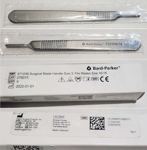 Aspen BARD-PARKER 371030 Original #3 / No 3 Surgical Blade Scalpel Knife Handle GERMANY